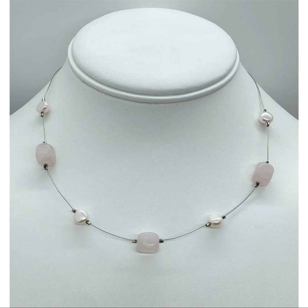 Silpada .925 Silver Pearl & Rose Quartz Necklace, 16”